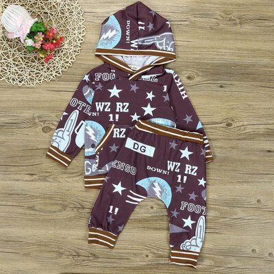 

Toddler Baby Boys Cartoon Print Sweatershirt Hooded Tops Pants Outfits Baby Set