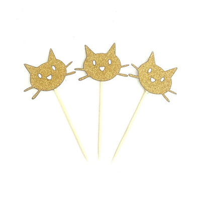 

FUNNNYBUNNY Cat Cupcake Toppers Shiny Black Gold Silver&Pink Cute Cat Head Cake Top Decor for Baby Shower Birthday Party