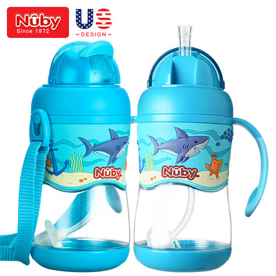 

American Nuby sippy cup baby learning cup children leakproof kettle cup light blue 400ml handle strap