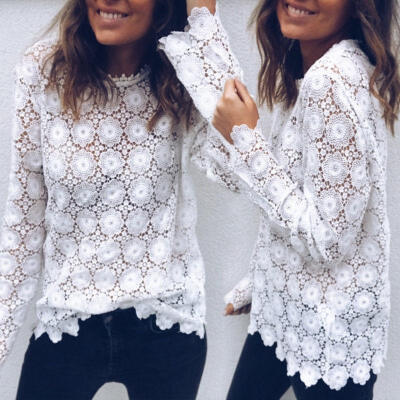 

Women Fashion Lace T Shirt Long Sleeve Patchwork Slim Patchwork