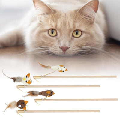 

Greensen 4Pcs Wooden Kitten Pet Cat Teaser Interactive Dangler Rod Stick with Bell&Feather Toy