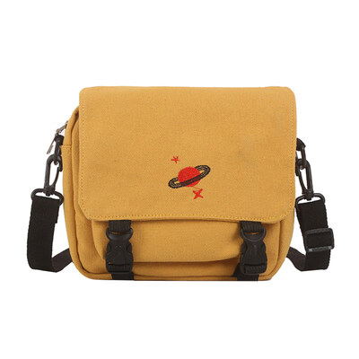 

Solid Color Multi Pocket Planet Embroidery Canvas Shoulder Bag Messenger Pouch