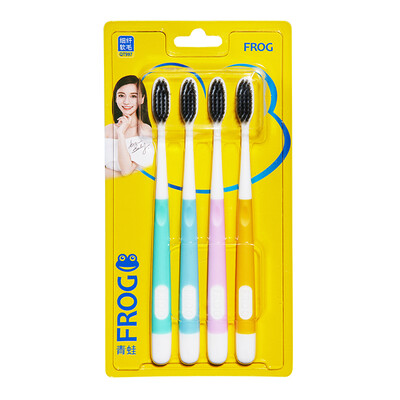 

Frog FROG set series 997 adult toothbrush 4 sticks of fine fiber soft hair carbon black brush deep cleansing to remove odor random color