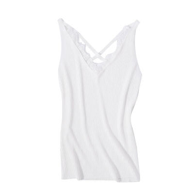 

Solid Knit Tank Tops Women Summer Lace V-neck Sleeveless Cross Camisole