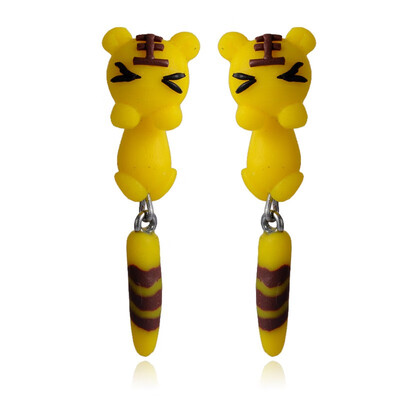 

Cute Design Handmade Polymer Clay Tiger Stud Earrings with Iron Pins Yellow 47x13mm Pin 08mm