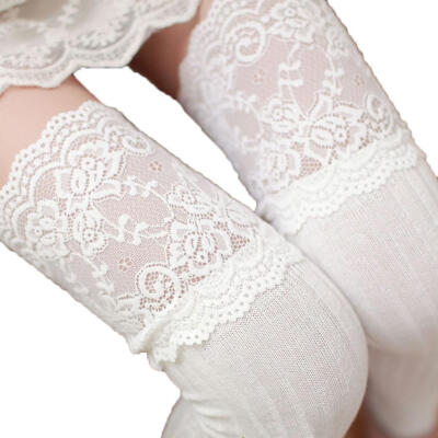

Vertical Stripe Lace Patchwork Women Over the Knee Thigh High Elastic Stockings