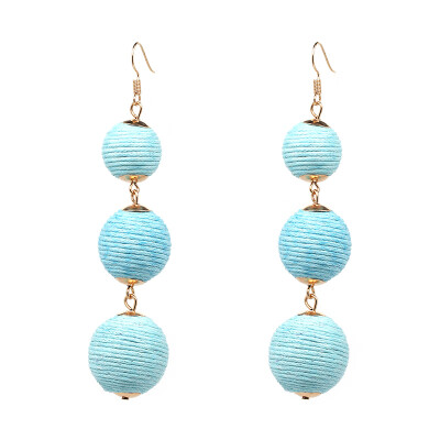 

JURAN New Popular Pendientes Fringe Drop Earrings Triple Ball Thread Wrapped Dangle Earring Bon Bon Long Tassel For Women J50006