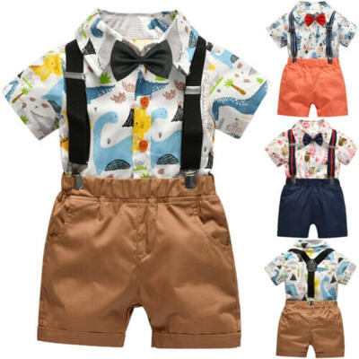 

2PCS Toddler Kid Baby Boy Outfit Set Short Sleeve T Shirt Shorts Pants Overalls