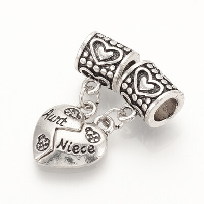 

Tibetan Style Alloy European Dangle Beads Split Pendants Large Hole Pendants Heart with Word Aunt&Niece Antique Silver