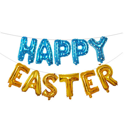 

Toponeto 16 inch Large Happy Easter Foil Balloon Set Banner Bunting Party Decoration
