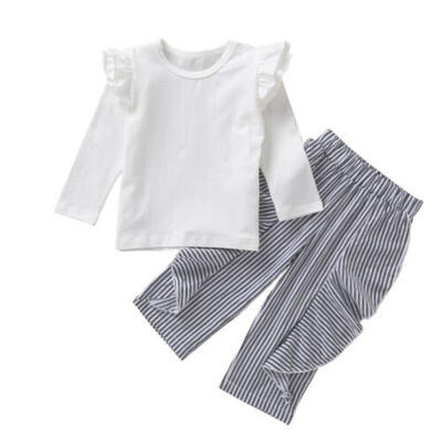 

US Toddler Kids Baby Girl Long Sleeve Tee Stripe Tops Pants 2Pcs Outfits Clothes
