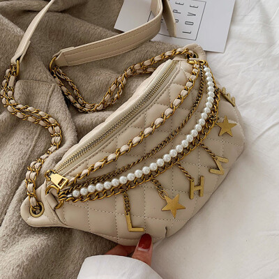 

Casual bag women 2019 new Korean version of Joker shoulder bag small Xiangfeng Lingge chain slung chest bag