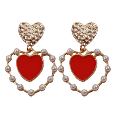

Fashion Heart Enamel Faux Pearl Charm Stud Earrings Women Party Jewelry Gift