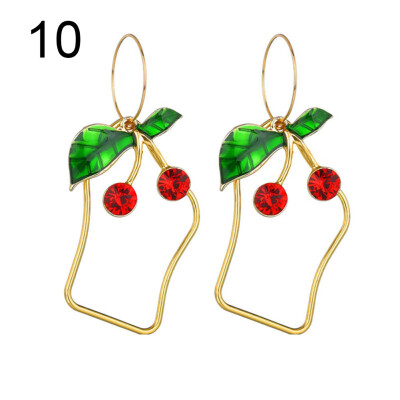 

Fashion Women Hollow Square Bee Cherry Rose Long Dangle Hoop Earrings Jewelry
