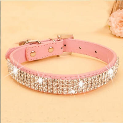 

Hot Dog Cat Puppy Collars Rhinestones Leather Chic Bling Crystal Buckle Diamond