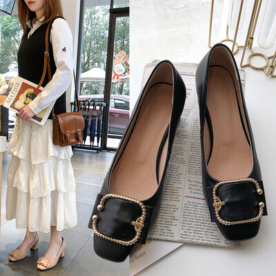 

In the single shoes womens new shallow mouth thick with the first layer of leather fashion women