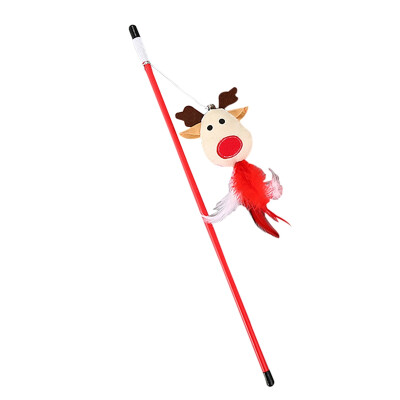 

Christmas Style Pet Cat Teaser Stick Funny Wand Feather Toy Retractable Interactive Pet Cat Toy