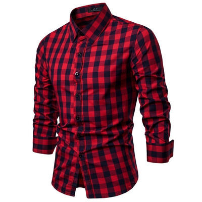 

Male Slim Plaid Shirt Leisure Long Sleeve Single Breasted Tops Shirt for Men