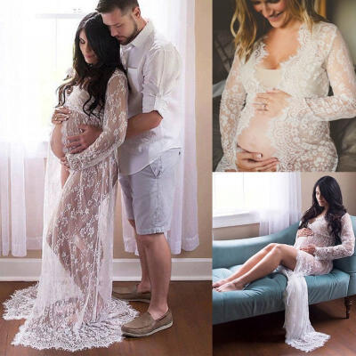 

Pregnant Women Front Split Long Maxi Maternity Dress Gown Photo Photography Prop