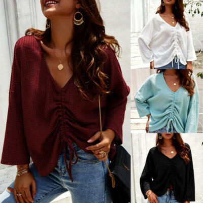 

USA Women Long Sleeve Loose T Shirts Fashion Summer Casual Blouse Tops Shirt