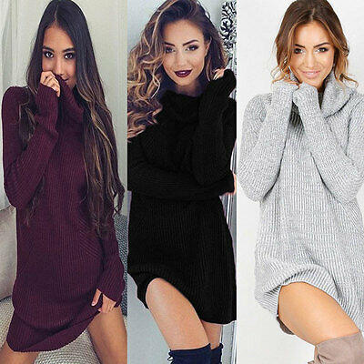 

2017 Womens Winter Warm Long Sleeve Jumper Tops Knitted Sweater Mini Dress PF