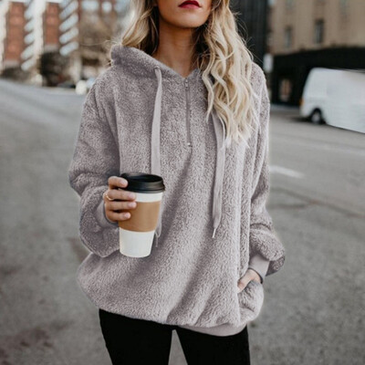 

Sweater Womens Long Sleeve Hooded Solid Color Sweater Casual Zipper Warm Coat