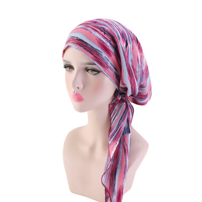 

10 Colors Muslim Women Print Turban Hijab Hat Cancer Chemo Cap For Hair Loss Head Scarf