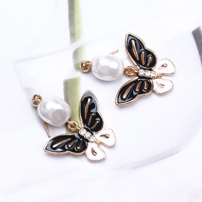 

EK692 New Fashion Butterfly Drop Earrings For Women Drip Oil Brincos Pearl Earring Elegant DIY Wedding Jewelry Accessories