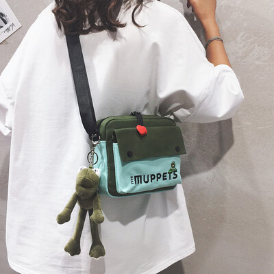 

Canvas small bag handbags new 2019 cartoon cute girl bag casual wild color single shoulder Messenger bag tide