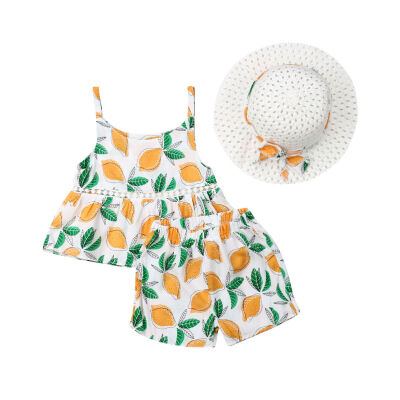 

Summer Baby Kids Girls Toddler Dress TopsShort Pants Hat Outfits Clothes Set