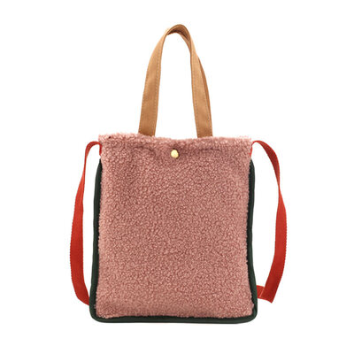 

Fashion Women Color Block Plush Handbag Snap Button Crossbody Shoulder Bag