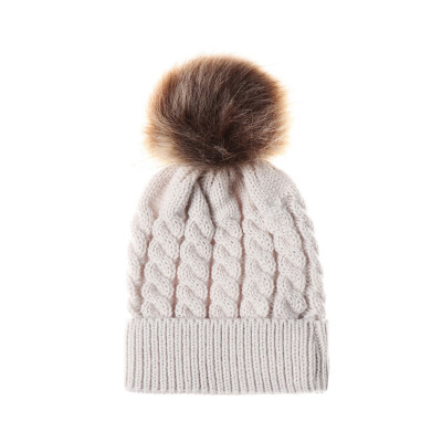 

Winter Warm Women Knitted Crochet Wool Hat Hair Ball Earmuffs Caps Infant Toddler Kid Cute Hairball Beanie Cap