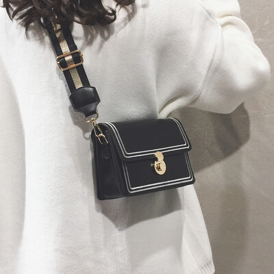 

Ins net red black bag female 2019 new wave wild Korean winter women bag wide shoulder strap shoulder Messenger bag