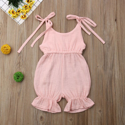 

Baby Girl Solid Romper Kids Suspender Pants Toddler Jumpsuit Playsuit Sunsuit