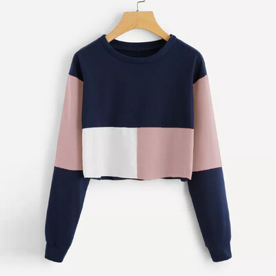 

Nomeni Womens Casual Color Patchwork Sweatshirt Long Sleeve Short Pullover Tops Blouse