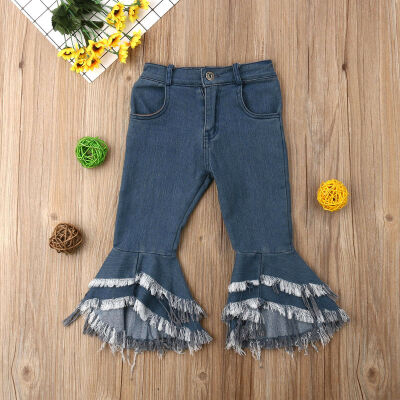 

Toddler Baby Girls Long Pants Jeans Denim Flare Trousers Full Length 2-7Y