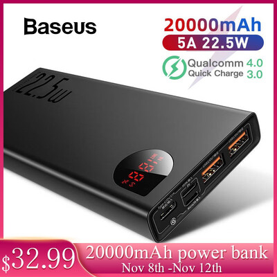 

Baseus SCP Adaman Metal Digital Display Quick Charge 20000mAh Power Bank for iPhone 11HuaweiSamsungXiaomi with QC30PD30