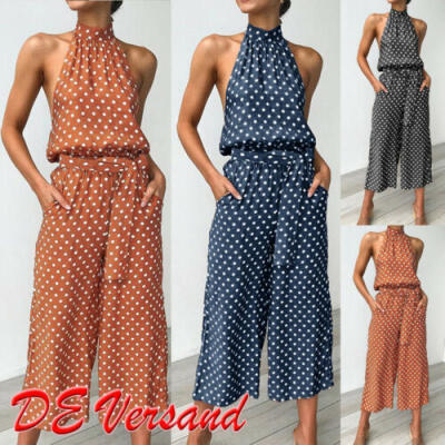 

Damen Jumpsuit V-Ausschnitt Elegant Riemchen Overall Einteiler Sommer Gummibund