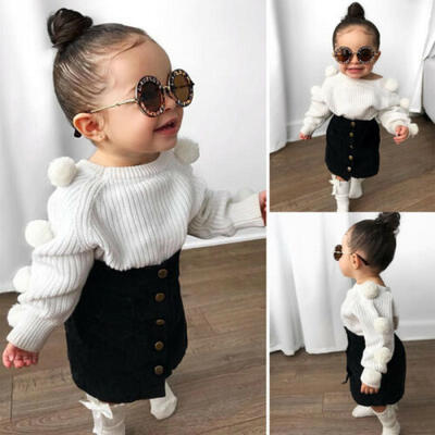 

US CANIS Toddler Kid Baby Girls Winter Clothes Hairball Knit TopsSkirt Outfits