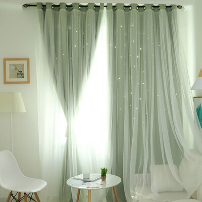 

Gobestart Starry Sky Sheer Curtain Tulle Window Treatment Voile Drape Valance Double-deck