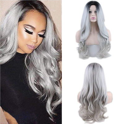 

〖Follure〗Sexy Gradient Black Party Wigs Long Curly Hair Mixed Colors Synthetic Wig