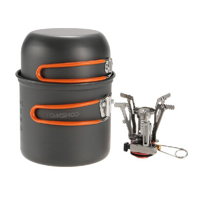 

TOMSHOO Outdoor Camping Hiking Cookware with Mini Camping Piezoelectric Ignition Stove Backpacking Cooking Picnic Pot Set Cook Set