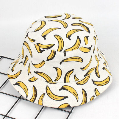 

Cute Fruit Banana Pineapple Double Sided Shade Fisherman Hat Women Couple Sunhat Cap