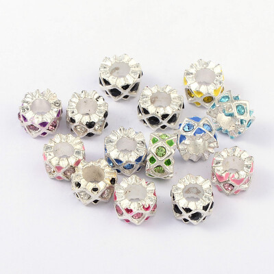 

Alloy Enamel European Beads with Grade A Rhinestone Large Hole Beads Column Mixed Color 11x6mm Hole 5mm