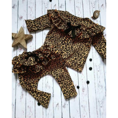 

US Infant Kid Baby Girl Leopard Clothes Ruffle Tops T-shirt Pants Autumn Outfit