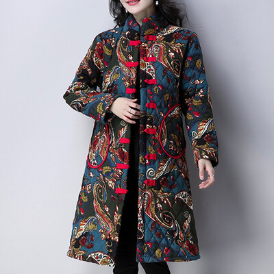 

Toponeto Fashion Women Cardigan Warm Retro Printing Top Long Sleeve Blouse Loose Coat