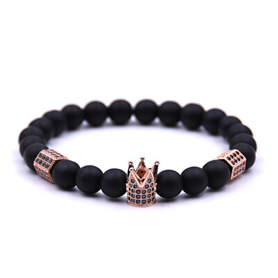 

Copper Inlaid Zircon Hexagon Crown Matt Volcanic Stone Beads Bracelet Unisex Pair Bracelet Hot Gift