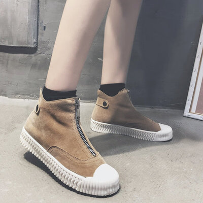 

Korean pro-zipper short boots Martin boots flat casual womens shoes flat casual womens shoes high-help frosted single-shoe