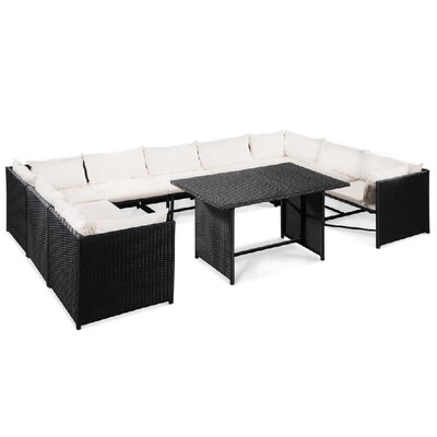

10 Piece Garden Lounge Set with Cushions Poly Rattan Black