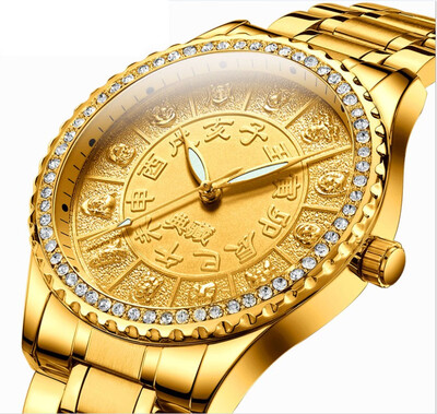 

top luxury men diamonds watch gold stainless steel male 12 constellations fashion quartz watches China style